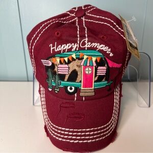 KBETHOS Vintage Embroidered Happy Camper‎ Velcro Strap Cap. OS. NWT.